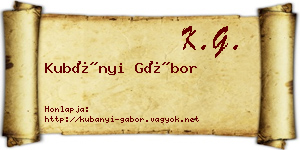 Kubányi Gábor névjegykártya